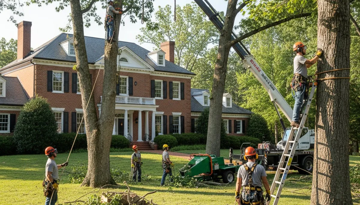 Tree service professionals in Burlington, NC handling tree removal and trimming for local properties