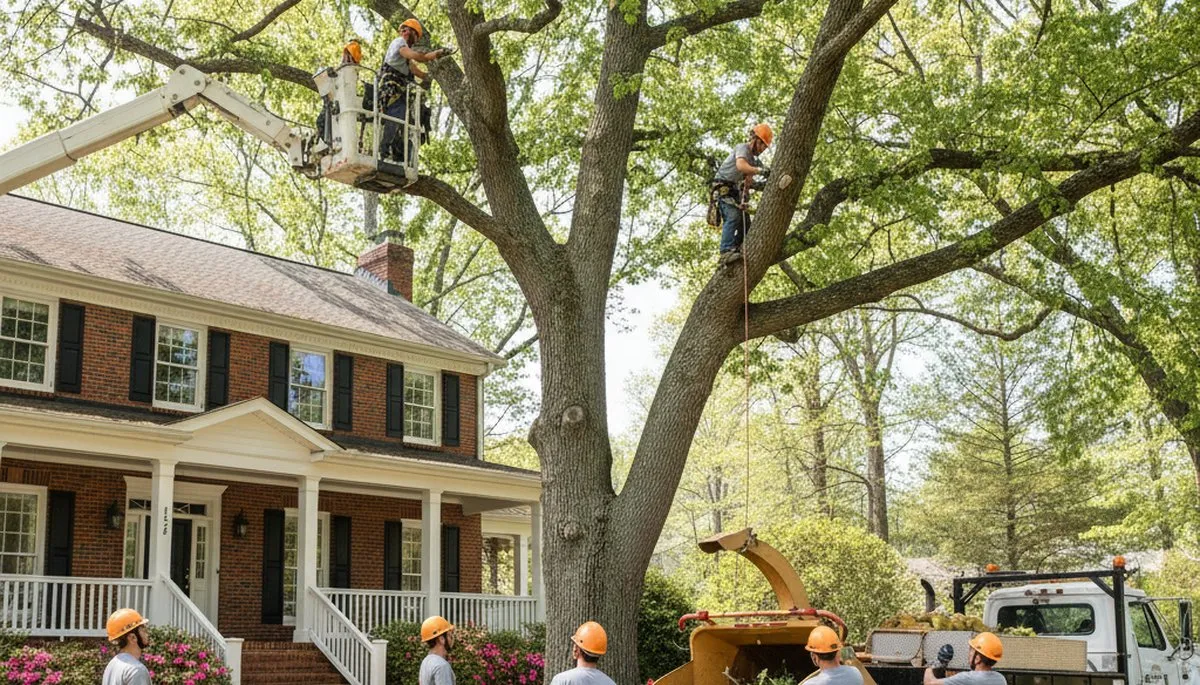Tree service crew working in Burlington, NC for safe tree removal and trimming